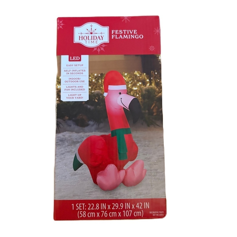 Holiday Time LED Festive Flamingo Inflatable Blow Up Christmas NEW Pink